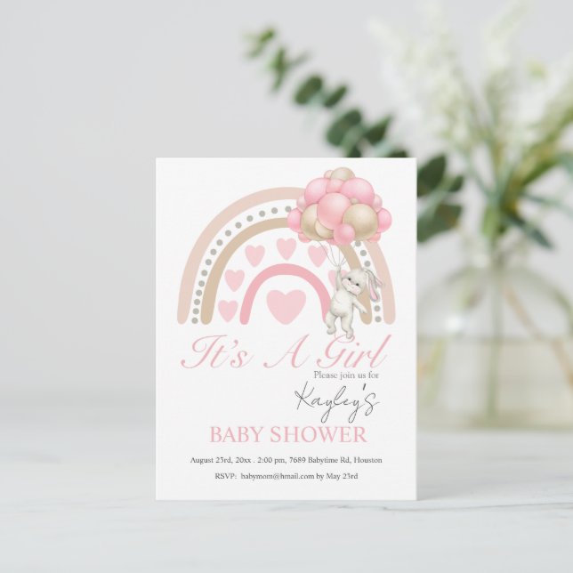Carte Postale Pink C’est une fille Rainbow Budget Baby shower (Debout devant)