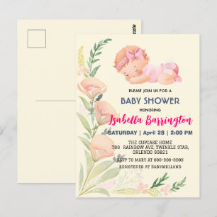 Carte Postale Pink Cute Baby Girl tulip fleurs baby shower enfan