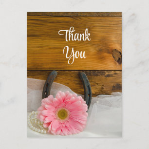 Carte Postale Pink Daisy et Horseshoe Merci Mariage occidental