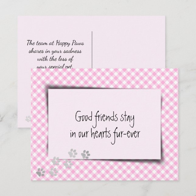 Carte Postale Pink En vichy Perte d'animal de compagnie de Vétér (Devant / Derrière)