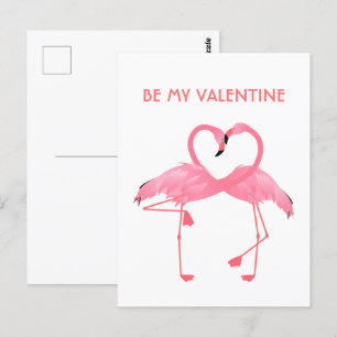 Carte Postale Pink Flamant rose Be My Valentine Flat Holiday Car
