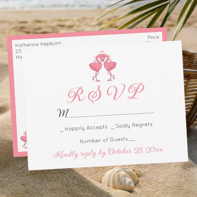 Carte Postale Pink Flamingo Tropical Hawaiian Beach Wedding RSVP (Créateur téléchargé)