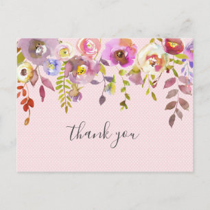 Carte Postale Pink floral fille baby shower poème merci