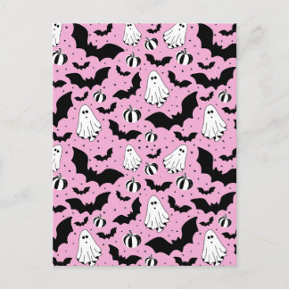 Carte Postale Pink ghosts, bats and pumpkins