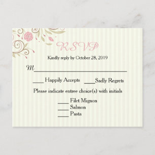 Carte postale Pink & Green Floral Stripe Wedding R