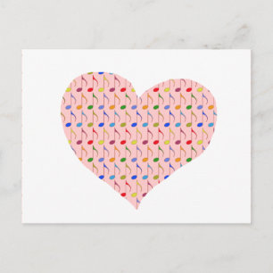 Carte Postale pink heart with musical notes