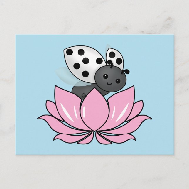 Carte Postale Pink Lotus White Ladybug (Devant)