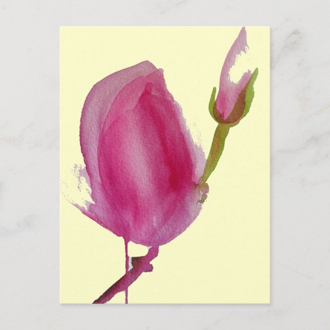 Carte Postale Pink magnolia watercolour flower art (Devant)