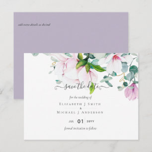 Carte Postale Pink Magnolias Lavande Eucalyptus Dates de sauvega