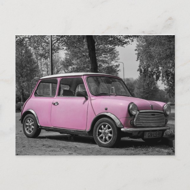 Carte postale Pink Mini Cooper Car (Devant)