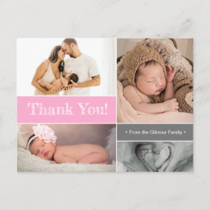 Carte Postale Pink Modern fille photo collage Baby shower