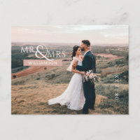 Pink Mr & Mrs Monogram Mariage Photo Merci