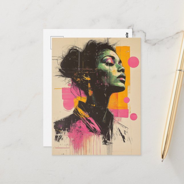 Carte Postale Pink Orange Woman (Devant/Arrière en situation)