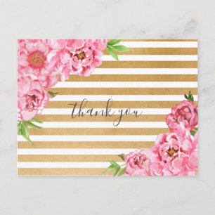 Carte Postale Pink Peonies fille baby shower poème merci