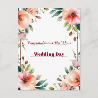 Carte Postale Pink Peony Floral Wedding Wishes Greeting Card 💍