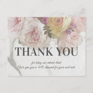 Carte Postale Pink Peony Marbre blanc Beauté Boutique Deluxe