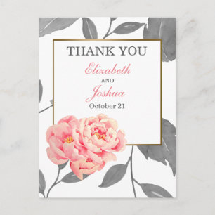 Carte Postale PINK PEONY MARIAGE FLORAL Merci