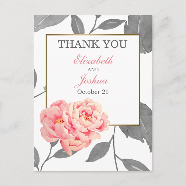 Carte Postale PINK PEONY MARIAGE FLORAL Merci (Devant)