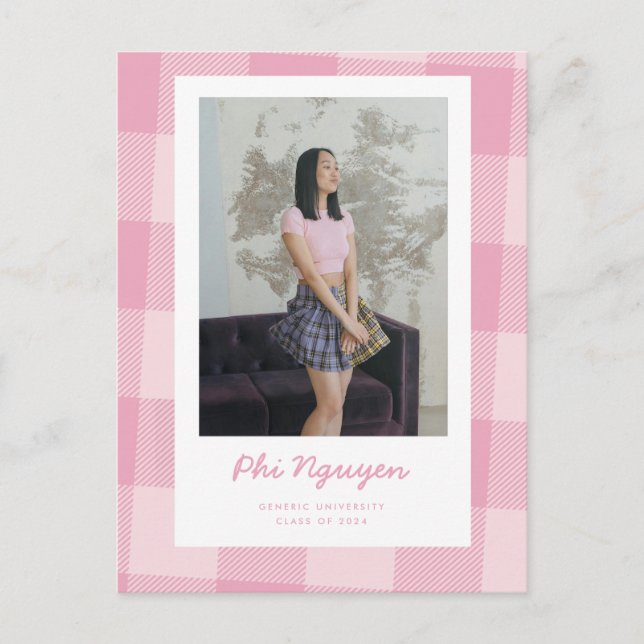 Carte Postale Pink Plaid Grad Flat Graduation Faire-part (Devant)