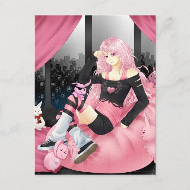 Carte Postale Pink punk anime fille (Devant)