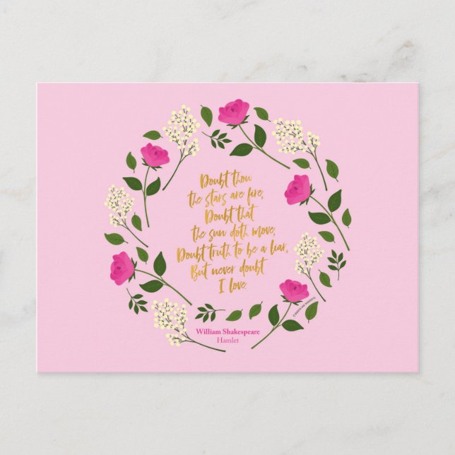 Carte Postale Pink Purple Floral William Shakespeare Never Doubt (Devant)