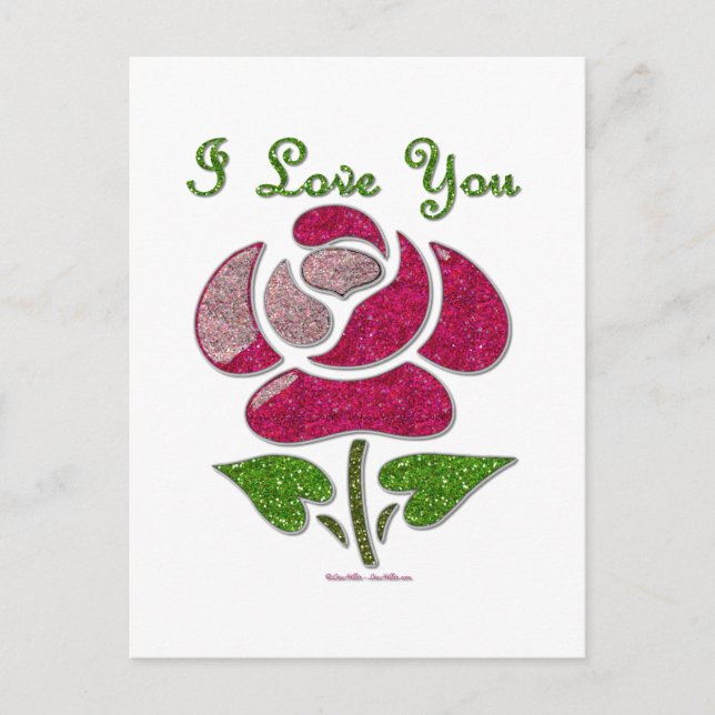 Carte Postale Pink Stencil Rose I Love You (Devant)