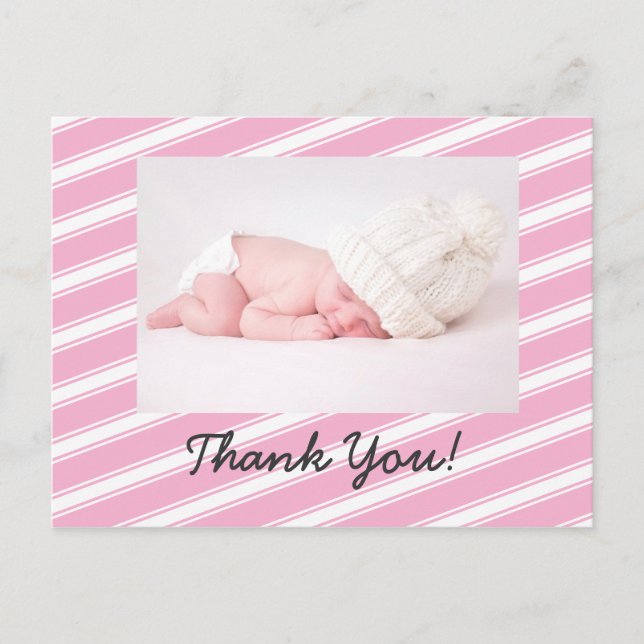 Carte postale Pink Stripes Cute Girly Girly Art Mo (Devant)
