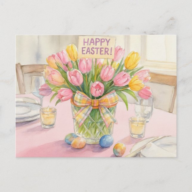 Carte Postale Pink Tulips Happy Easter  (Devant)