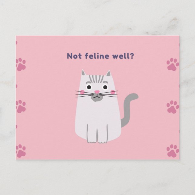 Carte Postale Pink Unwell Cat Icon Salutation (Devant)