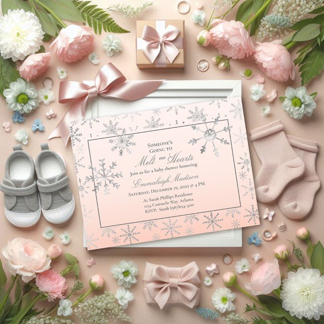 Carte Postale Pink Winter Wonderland Snowflake Baby shower (Créateur téléchargé)