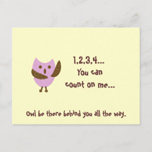 Carte Postale pinkyowl, 1,2,3,4... Vous pouvez compter sur moi..