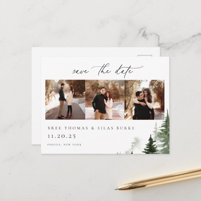 Carte Postale Pins de Forêt Sauvage 3 photo Mariage Enregistrer  (Devant/Arrière en situation)