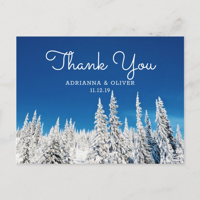 Carte Postale Pins des neiges Mariage d'hiver Merci (Devant)