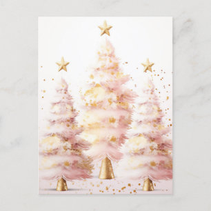 Carte Postale Pins et arbres de Noël dorés