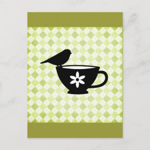 Carte Postale Pinson sur silhouette de tasse de thé