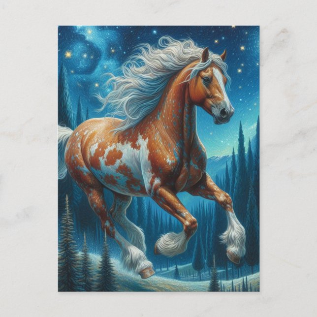 Carte Postale Pinto Horse à Van Gogh Starry Night Forest (Devant)