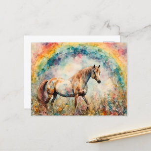 Carte Postale Pinto Mustang sous la prairie Fleur sauvage arc-en