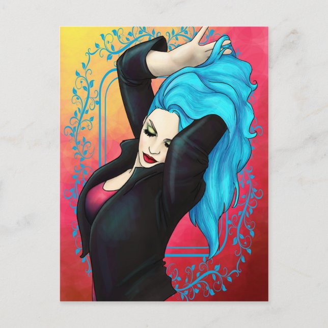 Carte Postale Pinup Bleu Vibrant (Devant)