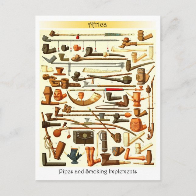 Carte Postale Pipes africaines et implémentations de tabac (Devant)