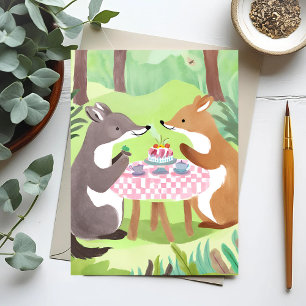 Carte Postale Pique-nique d'animaux de la forêt   Aquarelle fant