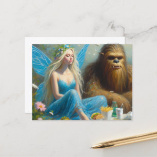 Carte Postale Pique-nique Fast Food avec Sasquatch et la Fée