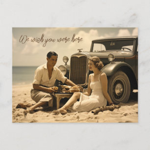Carte Postale Pique-nique rétro des années 1930 sur la plage par