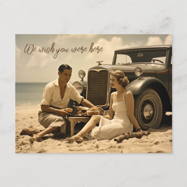Carte Postale Pique-nique rétro des années 1930 sur la plage par (Devant)