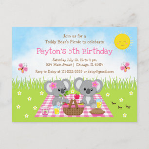 Carte Postale Pique-nique rose de Koala Bear En vichy anniversai
