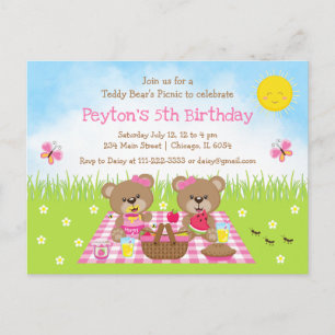 Carte Postale Pique-nique rose de Teddy Bear En vichy anniversai