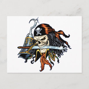 Carte Postale Pirate crâne avec épée et crochet par Al Rio