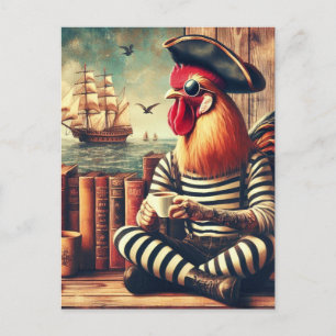 Carte Postale Pirate de coq avec café