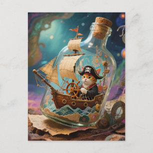 Carte Postale Pirate Kitty en bouteille