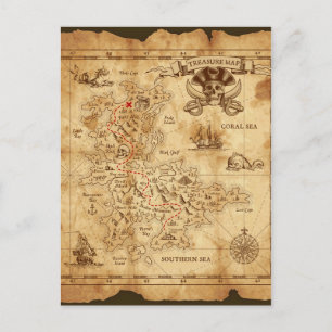 Carte Postale Pirate Old Vintage Treasure Map
