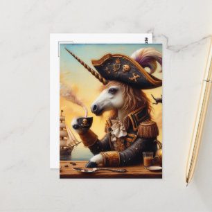 Carte Postale Pirate unicorne encausse art avec un café
